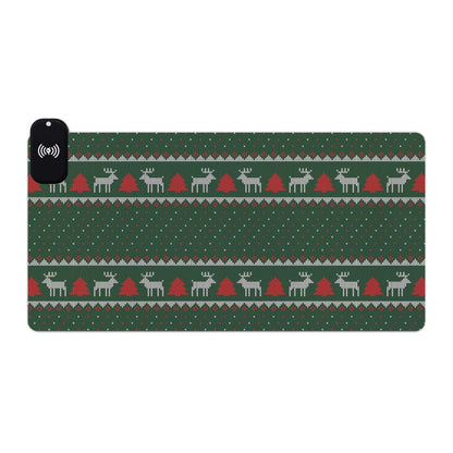 LED Gaming Mouse Pad, Wireless Charging ( Christmas Sweater Print )