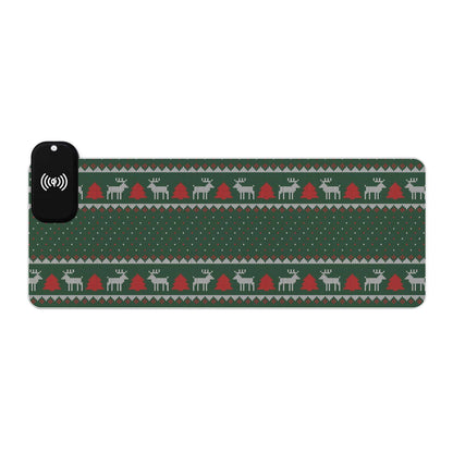 LED Gaming Mouse Pad, Wireless Charging ( Christmas Sweater Print )