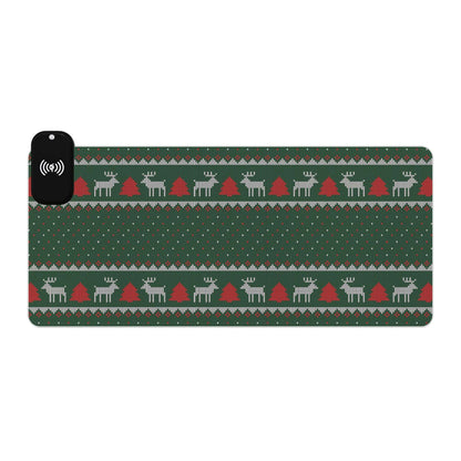 LED Gaming Mouse Pad, Wireless Charging ( Christmas Sweater Print )