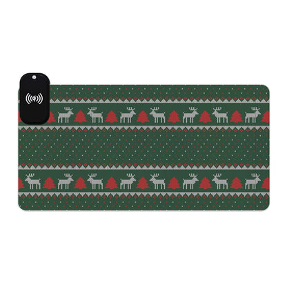 LED Gaming Mouse Pad, Wireless Charging ( Christmas Sweater Print )